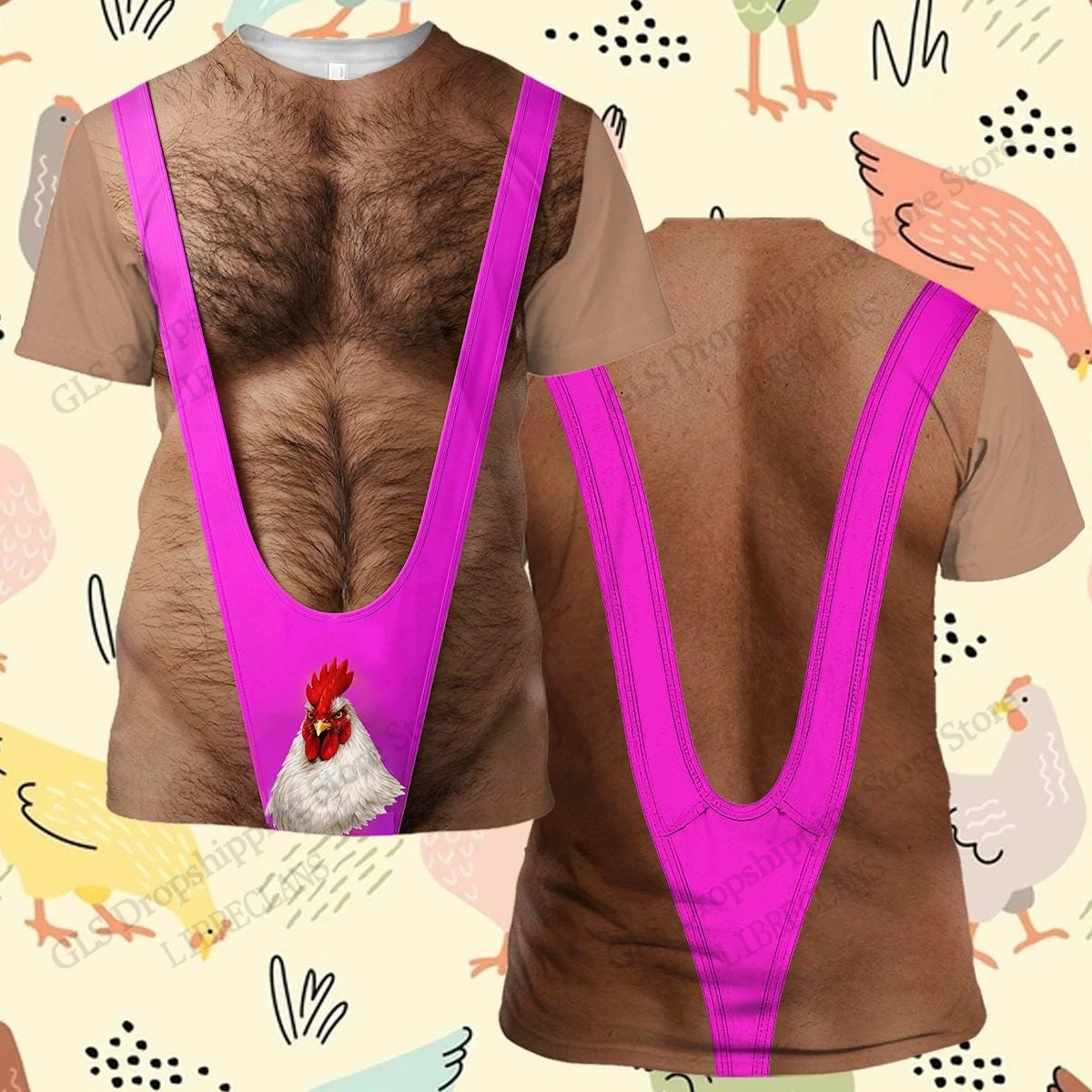 Funny Muscle Chest Hair Roster 3d Print Graphic T-shirt Men Women Fashion Oversized Short Sleeve Tops Tees Mens Clothing Novelty