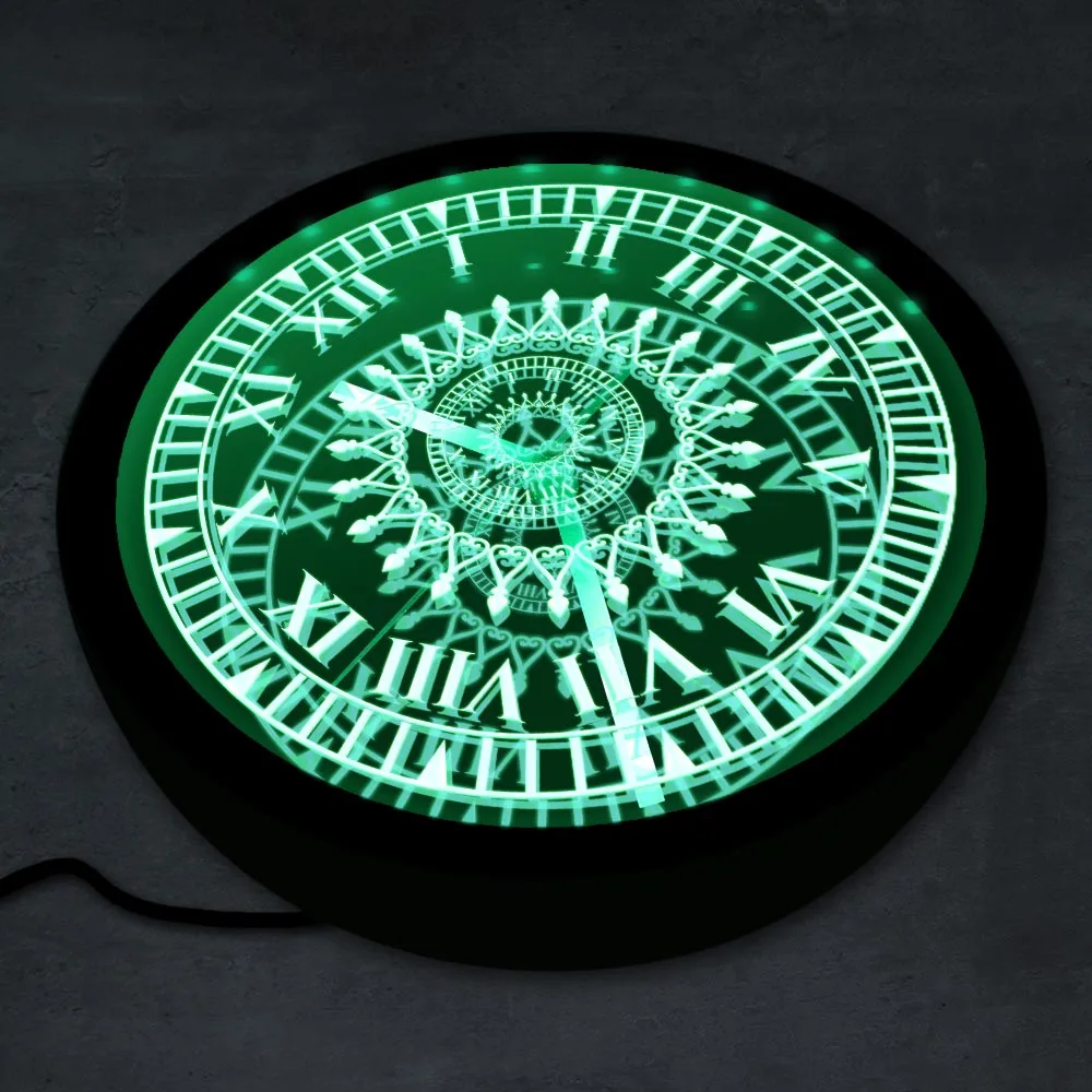 ماندالا زهرة تصميم غرفة المعيشة جدار ديكور LED النيون مضاءة ثلاثية الأبعاد ساعة حائط مع الأرقام الرومانية نمط هندسي الروحي