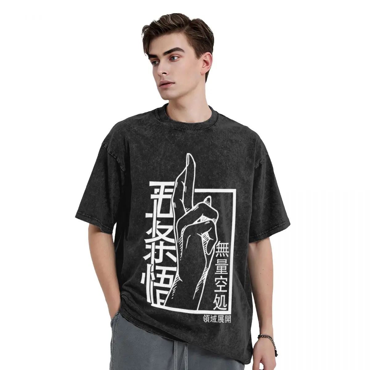 Domain Expansion White T Shirt Washed Cotton Oversize T-Shirts Gojo Satoru Jujutsu Kaisen Men Women Tops Streetwear Summer Tees