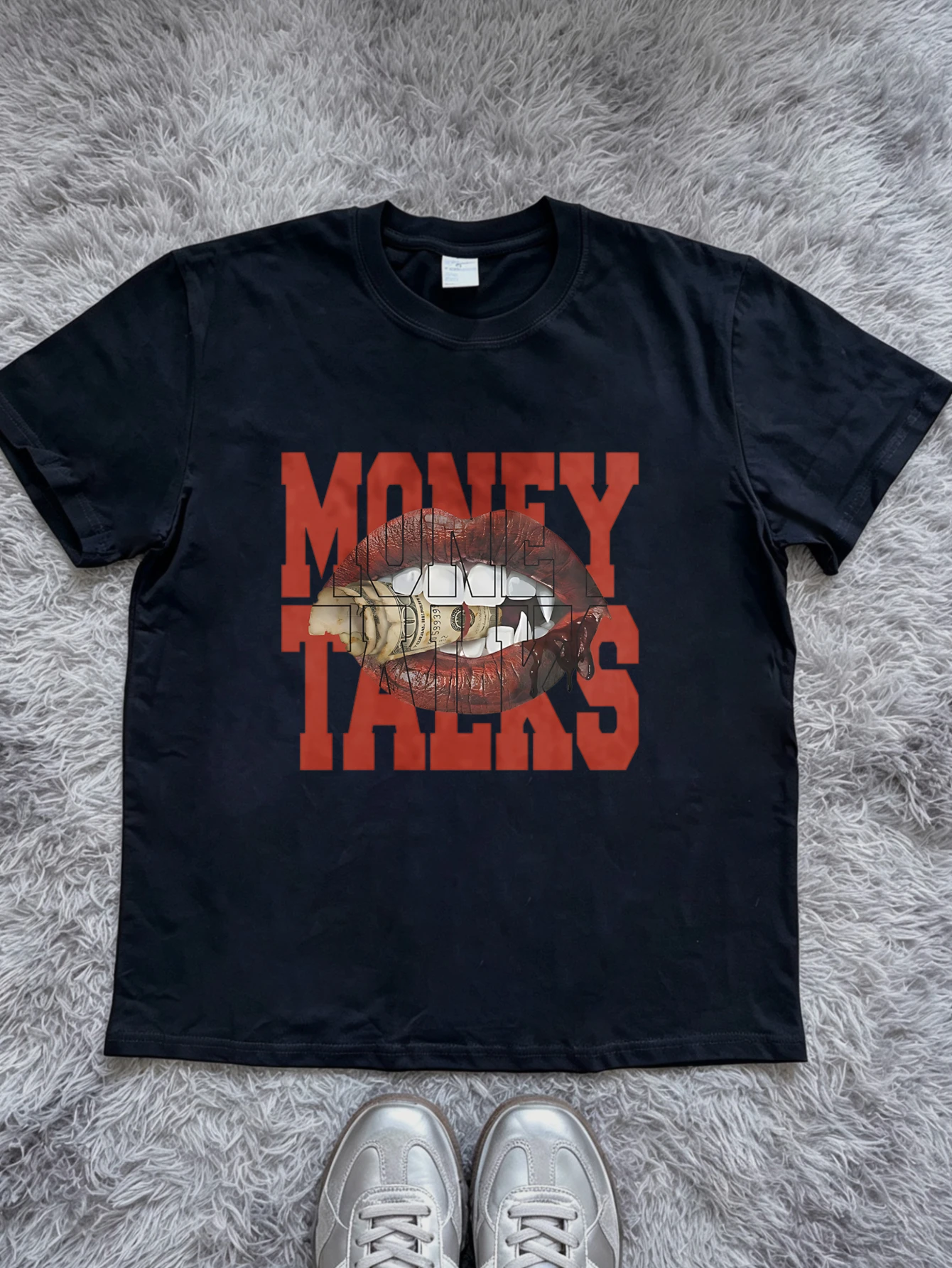 Money Talks with Dollar short sleeve Streetwear Print Graphic Cotton Y2k Short Sleeves Classic Oversized Unisex Neutral O-Neck