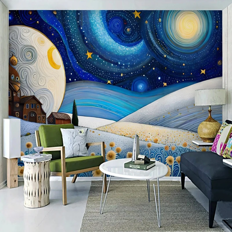 Custom Photo Wallpaper Fairy Tale Wind Romantic Starry Night Abstract Mural For Children Bedroom Background Decor Wall Painting