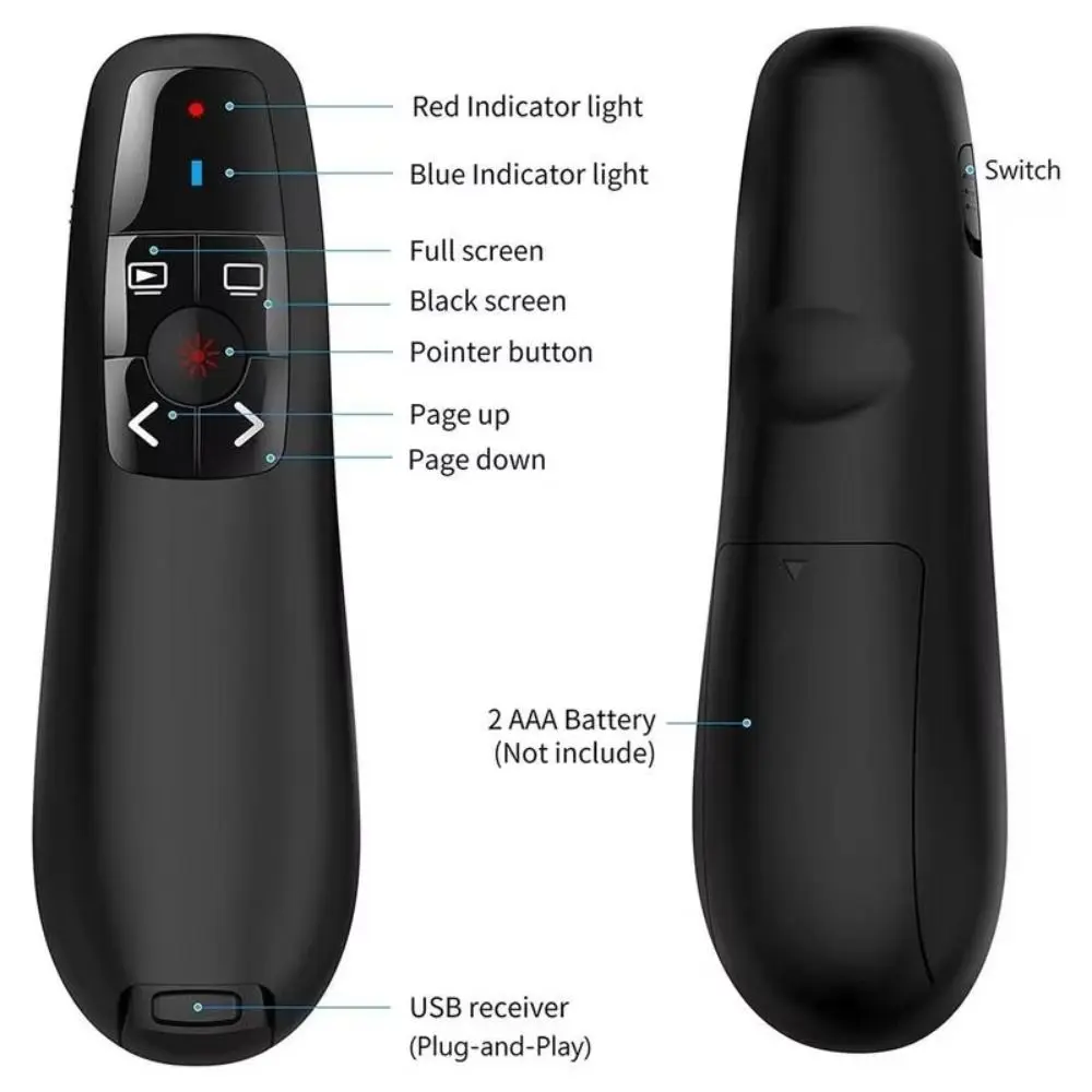 New USB Presentation Clicker 2.4GHz 3A Powerpoint Pen Durable ABS Remote Control