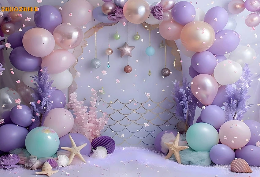 Photography Backdrop Purple Castle Princess Birthday Party Flower Ballon Butterfly Background Cake Smash Decor Photos