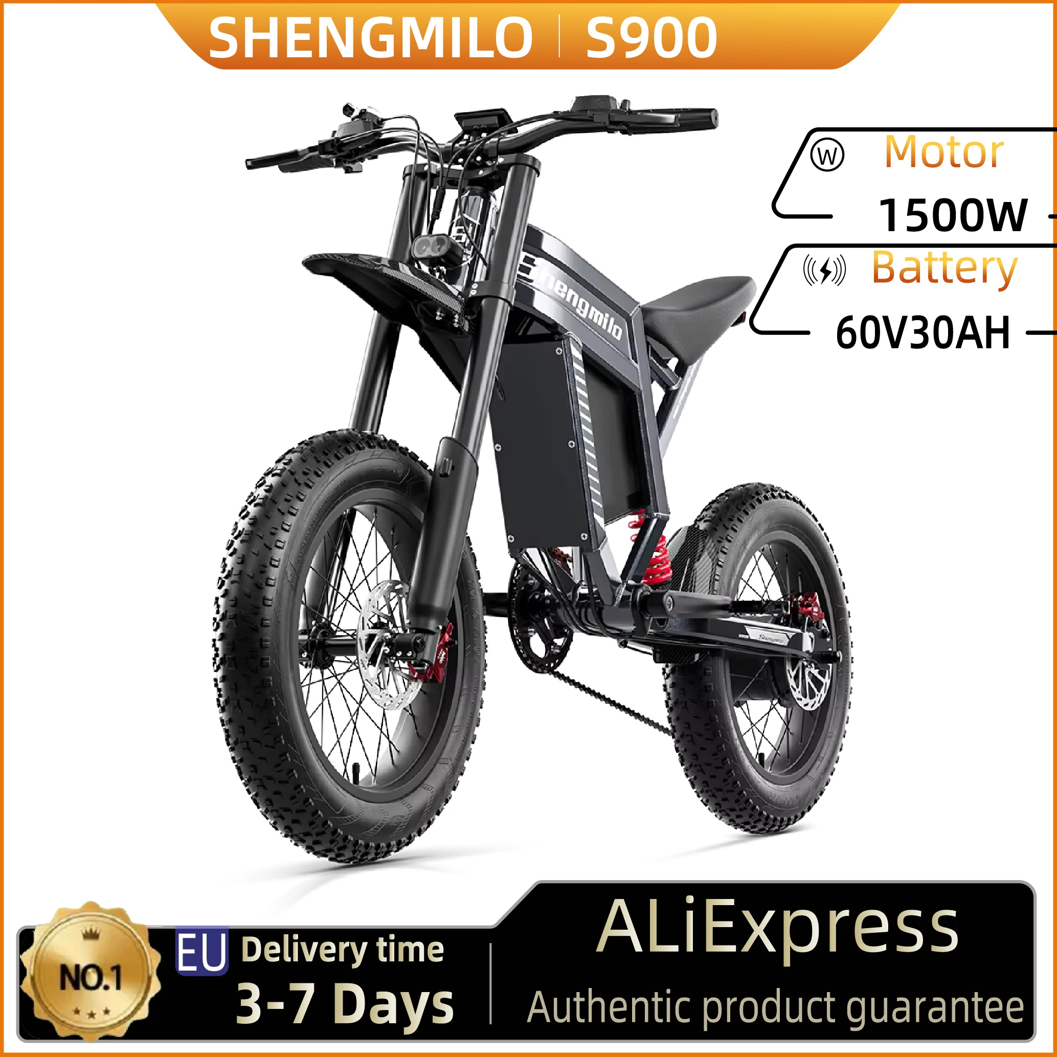 Shengmilo S900 vélo électrique pour adulte 1500W60V30Ah batterie montagne tout-terrain moto 20*4.0 pouces gros pneu e-bike
