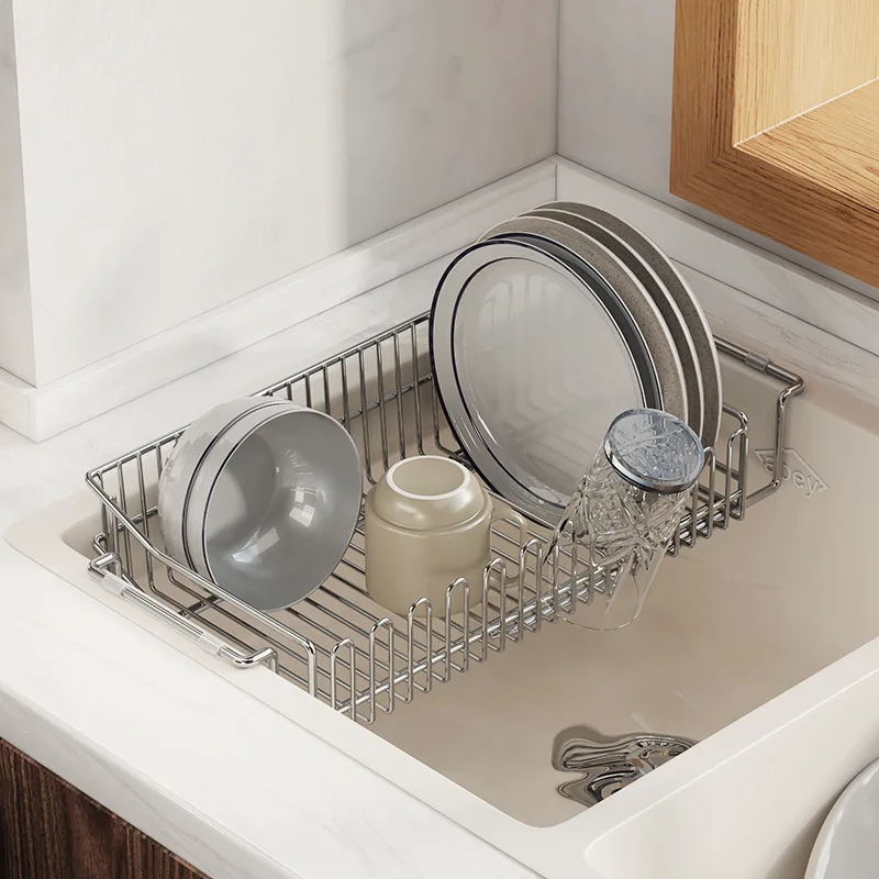 Kitchen Accessories Scalable Sink Plate Storage Bowl Holder 304 Stainless Kitchen Dish Drying  Drainer Rack Shelf Organisers