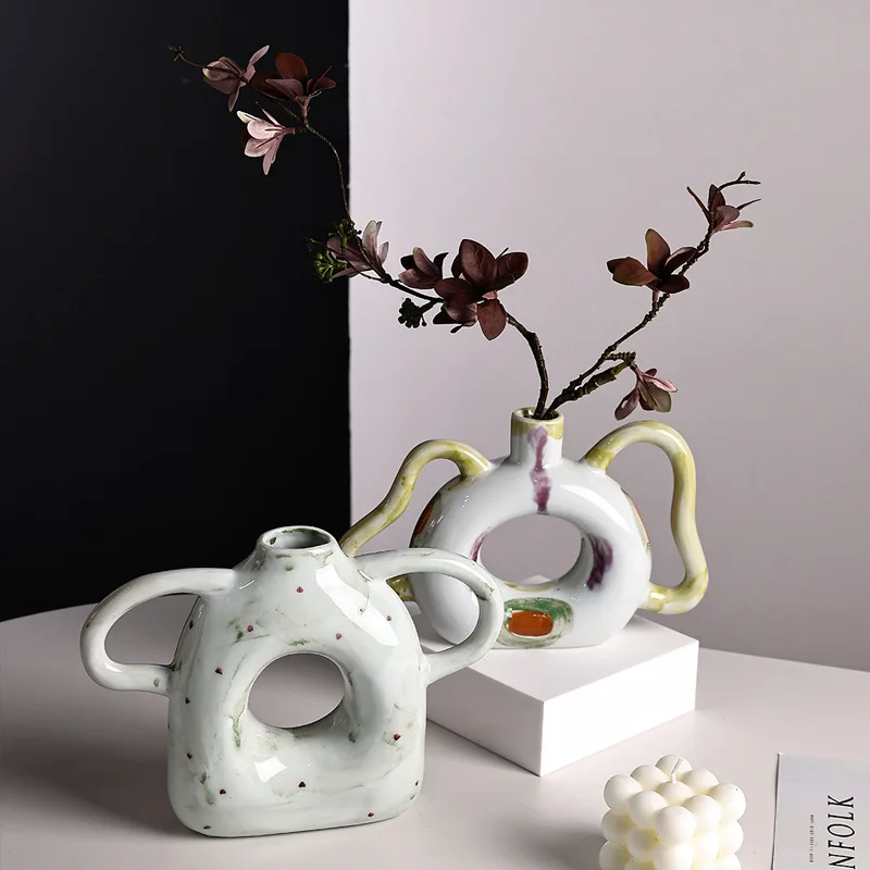 Nordic Ins Cream Wind Double Ear Vase Decoration Living Room Entrance Cabinet Flower Arrangement Decoration Wedding decoration