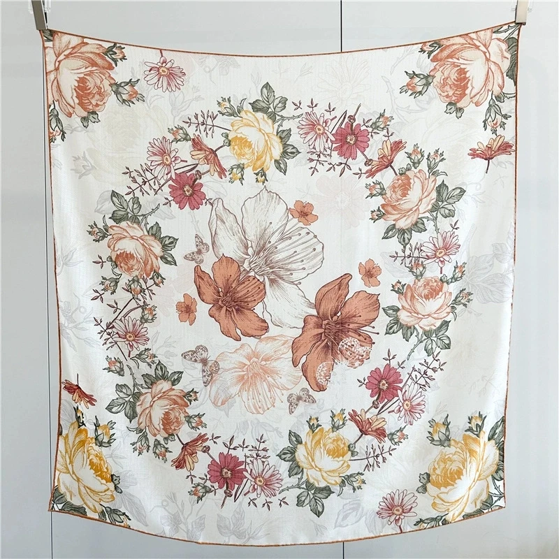 

Women's Wool Scarf 2025 Autumn/Winter New Arrival Elegant Flower Diamond Grid Merino Wool Square Scarf Lightweight Merino Wool W