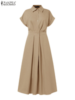 ZANZEA Womens Fashion Collared Shirt Dress Streetwear Elegant High Waisted Short Sleeve Midi Dresses 2025 Summer A-line Vestidos