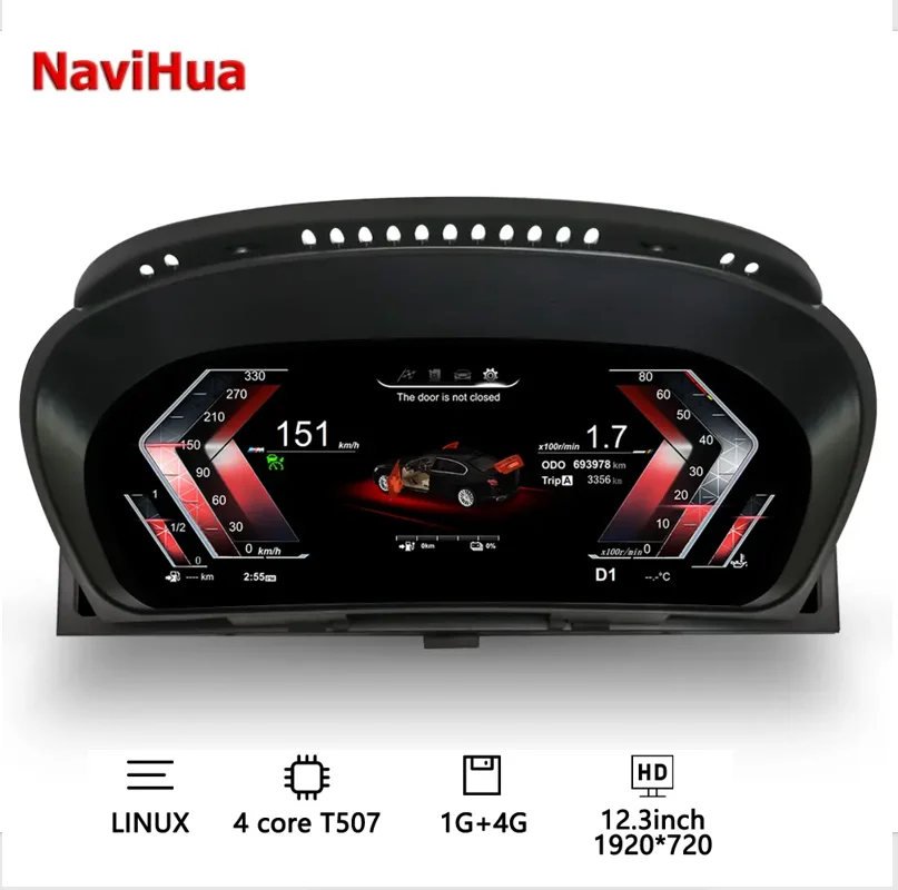 

Navihua 12.3 inch Digital Cluster Car LCD Dashboard Accessories Panel Car Speedometer Virtual Cockpit Instrument for BMW X5 E70