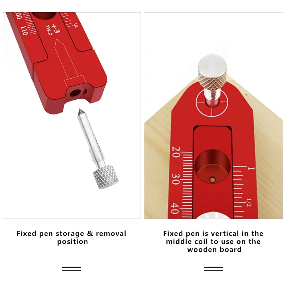 Woodworking Aluminum Alloy Circular Drawing Tool,Fixed-Point Marking Gauge Woodworking Compass Scribe,Metric/British