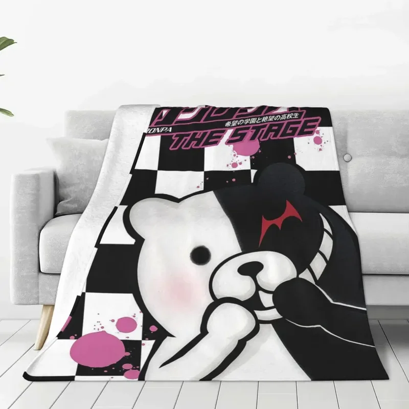 Monokuma Knitted Blankets Flannel Danganronpa Anime Ultra-Soft Throw Blankets for Bed Bedroom Quilt