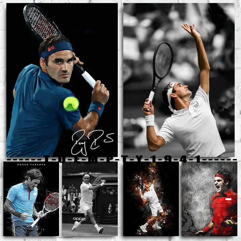 Póster de jugador de tenis de Roger Federer, impresiones en lienzo de jugador de estrellas de tenis, decoración de pared, deportes de tenis, imagen estética