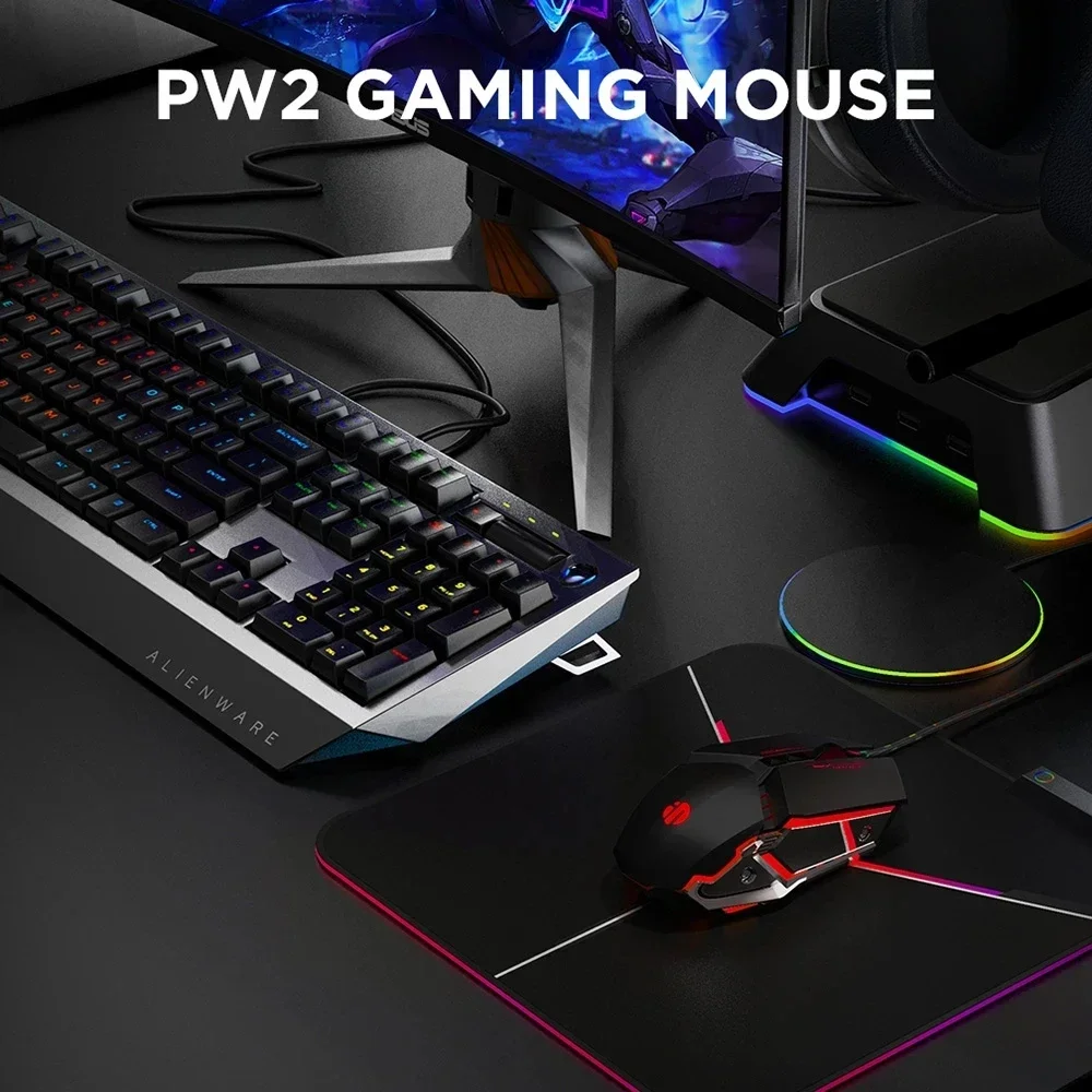 inphic PW2 Gaming Mouse 4000 DPI Adjustable USB Wired Silent Mouse With Colorful Breathing Light For For PC Laptop Games