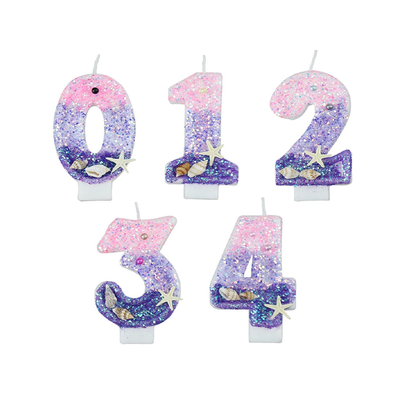 Ocean Mermaid Cake Decoration Digital Shape Candle Pink Purple Decorative Candle Girls Birthday Party Cake Decoration Topper