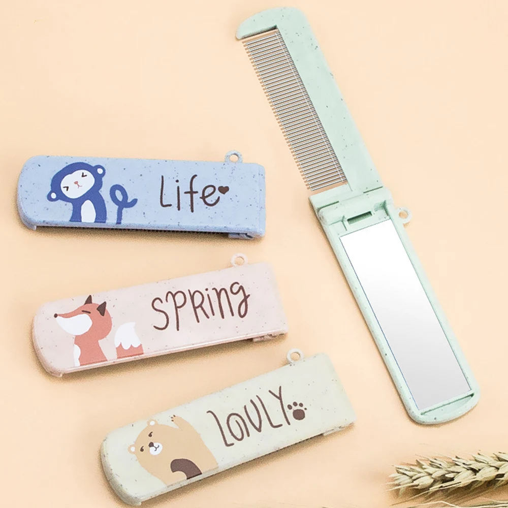 

Портативный милый зеркальный гребень для волос инструмент для укладки красота мультфильм складной гребень два в одном складной антистатический дорожный гребень для волос