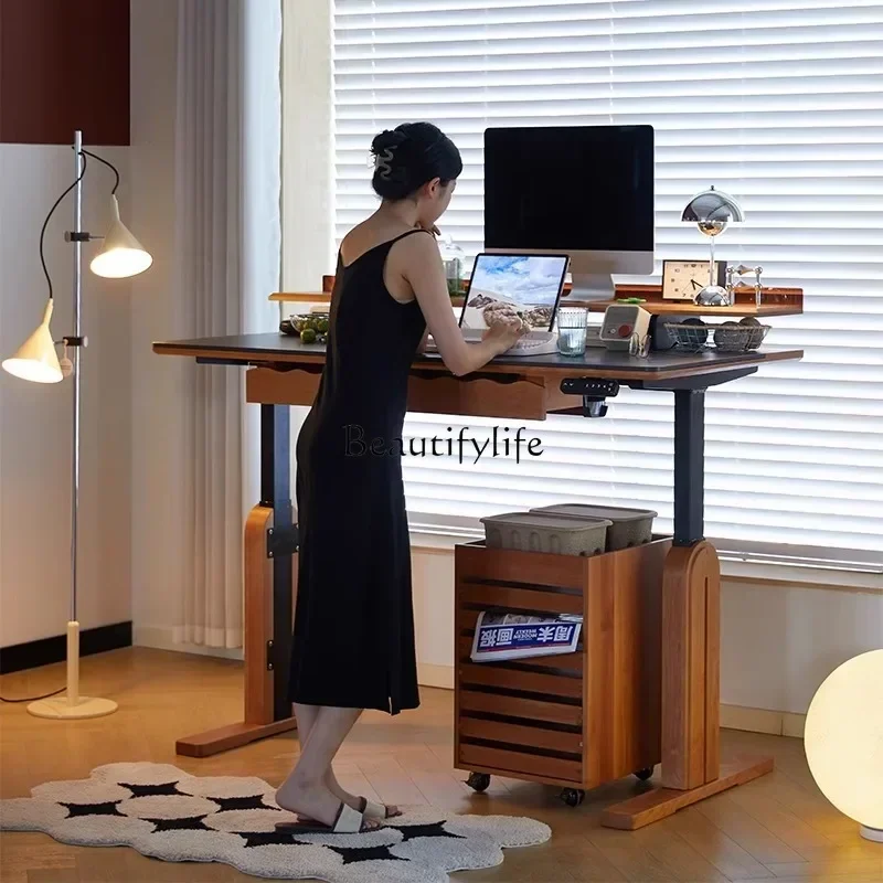 

NEWElectric lifting rock slab household solid wood desk Nordic Japanese cherry wood smart workbench