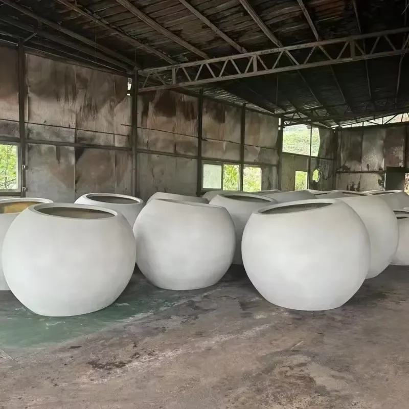 【CHIMU HOME】 Nordic Big Sphere Fiberglass Flower Pot Round Fiber Concrete FRP Plant Pots for Garden Outdoor