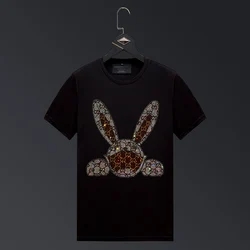 Plus Size Rhinestones Cartoon T Shirts Men High Quality Short Sleeve 2025 Fashion Streetwear O Neck Slim T-shirts Man Camisetas