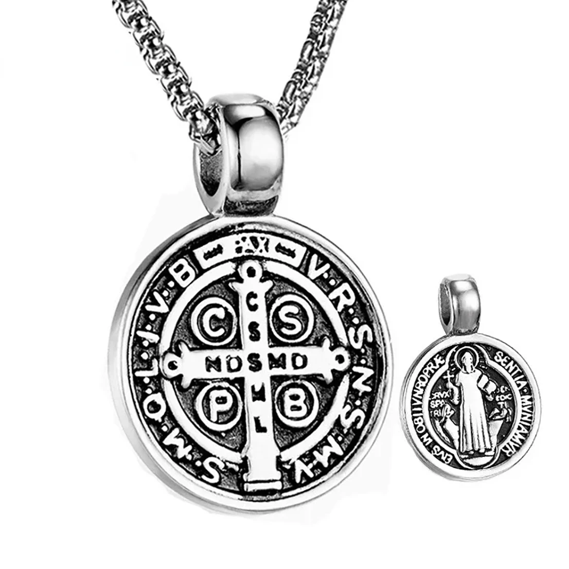 Stainless Steel Saint St. Benedict Collar Medal of San Benito Necklace Men Women Spiritual Virgin Mary Pendant Necklace For Men