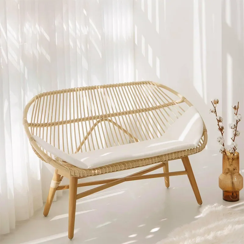 Simple rattan sofa leisure balcony rattan chair villa single double rattan chair courtyard garden real solid wood