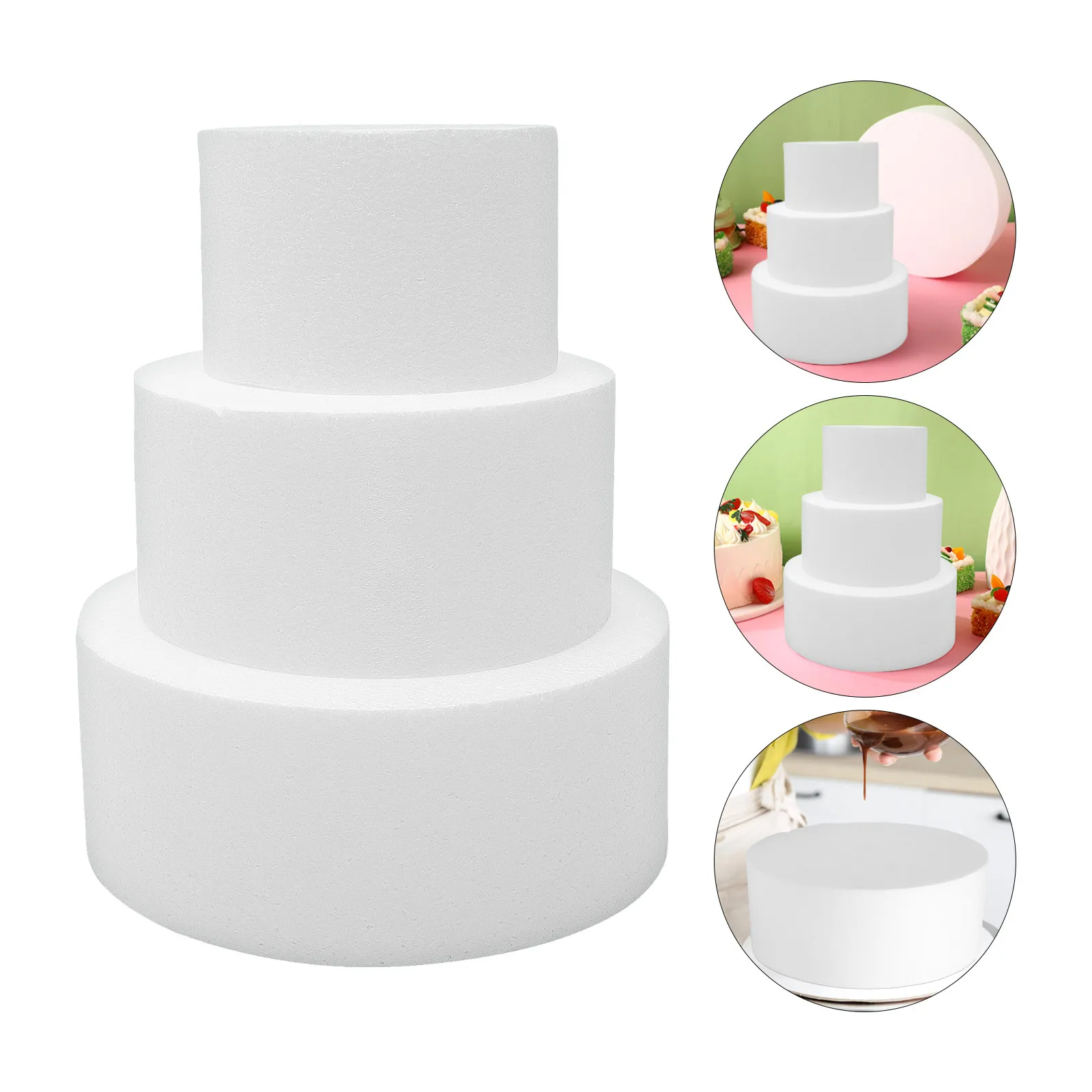 3Pcs 6Inch 8Inch 10Inch Foam Cake Dummies Reusable Baking Practice Models for DIY Fake Cake Decoration Wedding Party Display