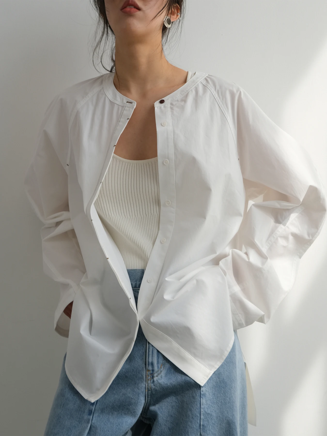 

Женская хлопковая рубашка Cleanfit свободного кроя с длинным рукавом, круглым вырезом и цельными рукавами, из чистого хлопка, дышащая, комфортная, весенняя