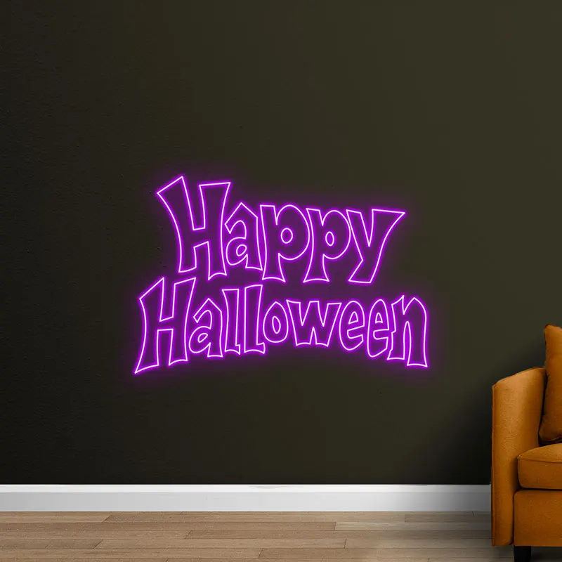 Happy Halloween Text Neon Sign, Bright LED Wall Light for Halloween Party Decor, Indoor/Outdoor Decorations, Spooky & Fun Design