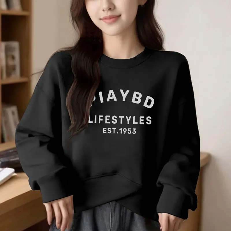 Women\'s Autumn New Style Fashion Simplicity Letter Printing O-neck Long Sleeve Sweatshirts Women Clothes All-match Casual Tops