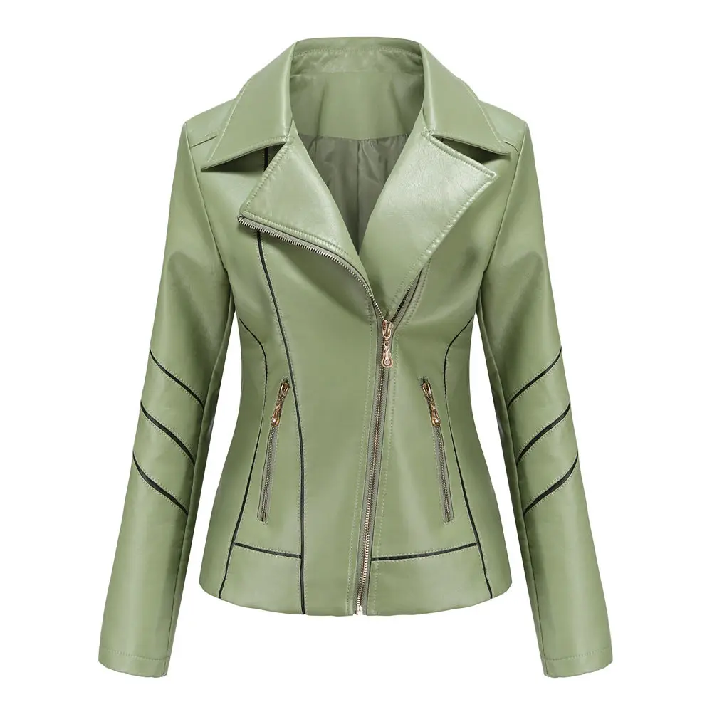 

Leather Jacket Women Zippers Spring Autumn Women PU Leather Jacket Mandarin Collar Red Motor Biker Coat Female Short Jacket