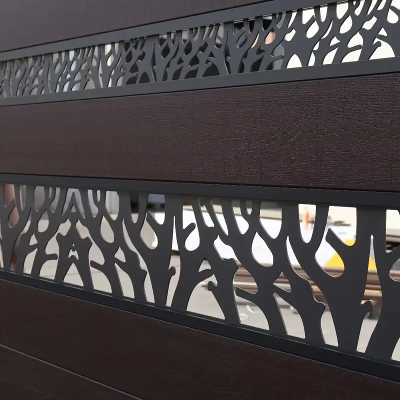 Aluminum Frame Wood Plastic Composite (WPC) Privacy Fence Panels and Posts for Driveway Home Garden with 3D Embossing Pattern