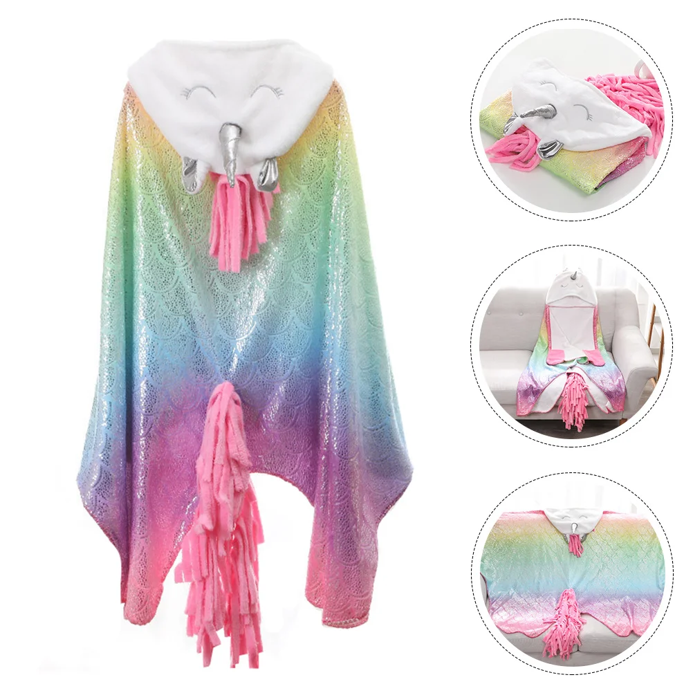 1 قطعة الفانيلا الدافئة الرأس الملونة يونيكورن شال الساخن ختم بطانية ديكور الحفلات مريحة متعددة الوظائف #5