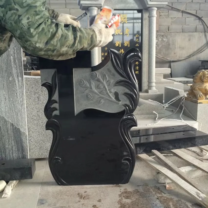 

Customization Europe Wholesale Modern Design Granite Tombstone Black Gravestone with Polished Surface for Ceremonies