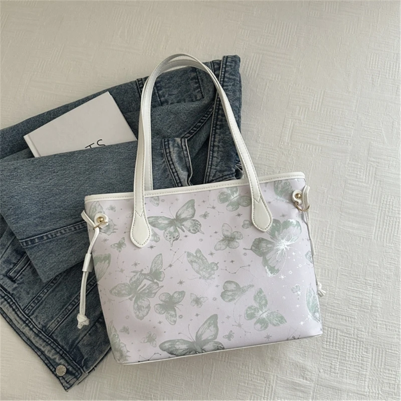 Elegant Large Butterfly Underarm Bag for Work School Travel Female PU Handbag