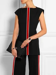 Modigirl Womenโs Casual Black T-shits 2025 Newest Summer Clothing Cap Sleeve O-neck Printed Classic Stripe Top&Tees for Woman