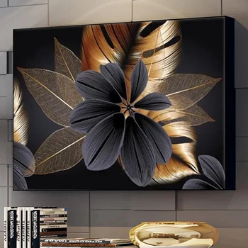 Nieuwe collectie gouden en zwarte bladeren foto's diy diamant schilderij volledige diamant mozaïek 5d plant diamant borduurwerk Nordic decor