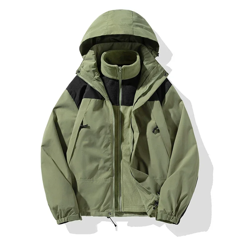 New Three-in-one Outdoor Jackets Simple Fashion Suitable Men Women Wear Waterproof Breathable Fabric Hiking Skiing Warm Jacket