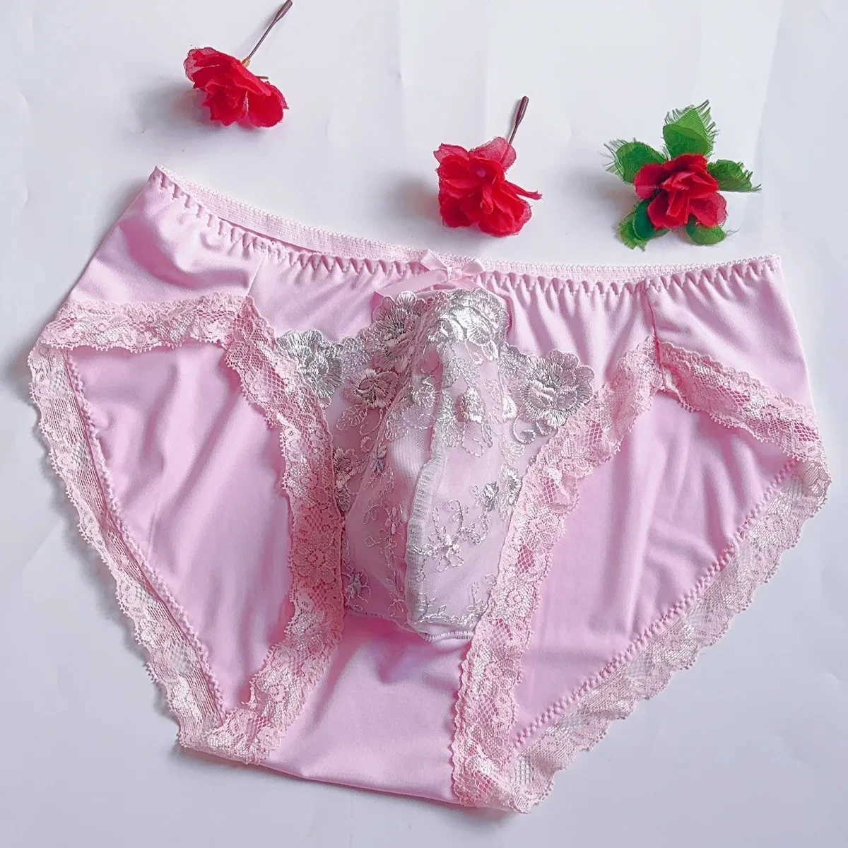 

Man's Pink Embroid Panties Briefs