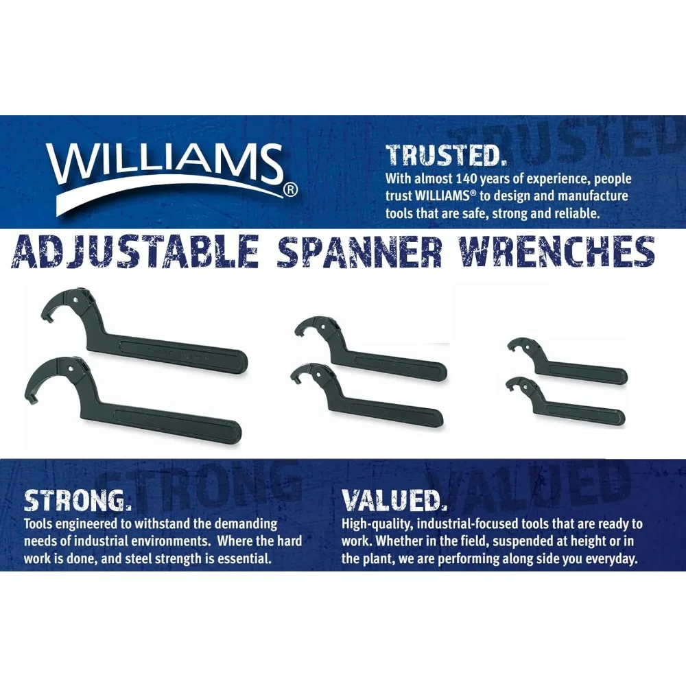 Williams JHWWS-476-Juego de llaves inglesas de Pin ajustable, Ideal para ajustar collares, anillos de tuerca de bloqueo y rodamientos, 6 piezas