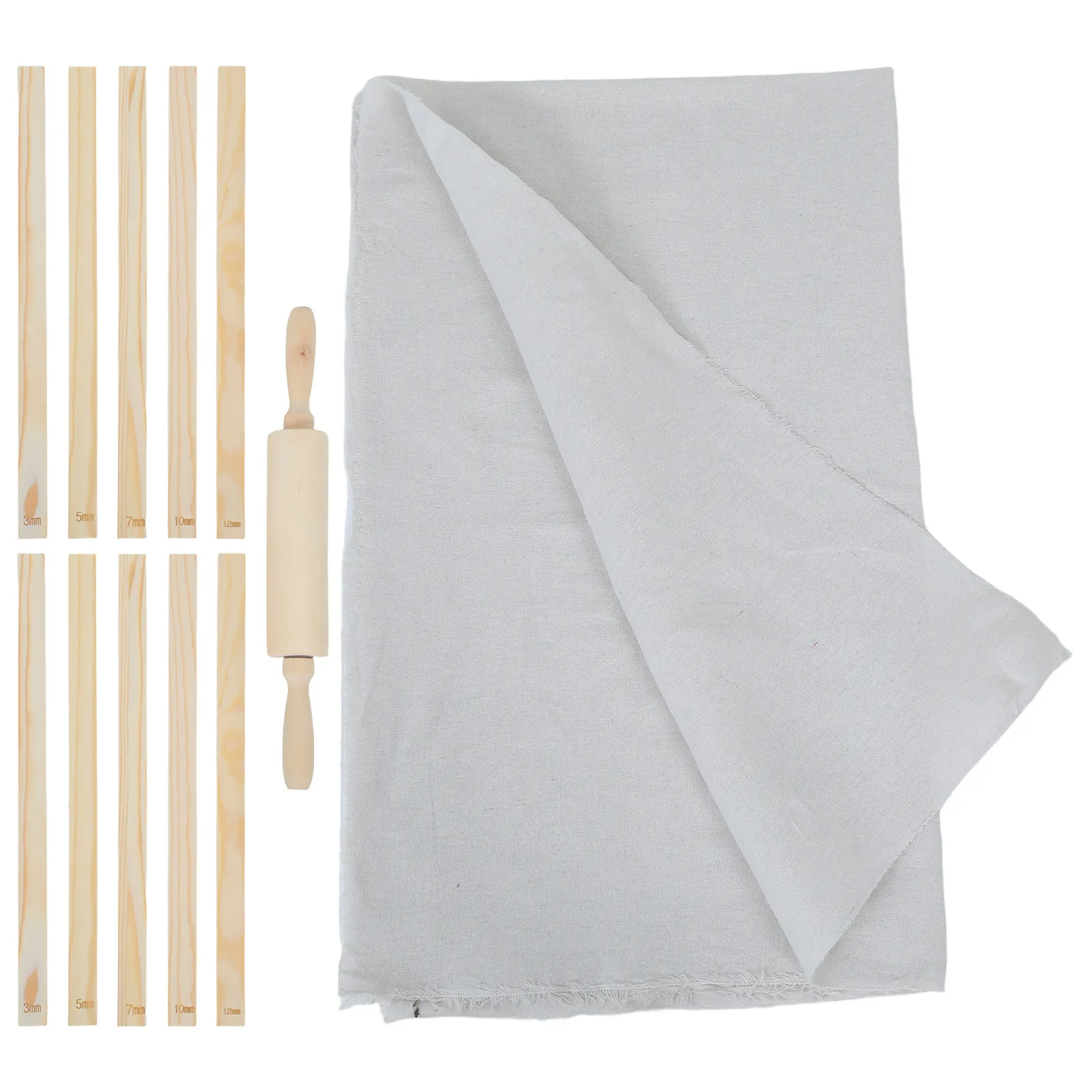 

12Pcs Pottery Clay Rolling Pin Set Ceramic Tools Kit Linen Tablecloth Roller Guide Sticks for Precise Thickness Control Hand