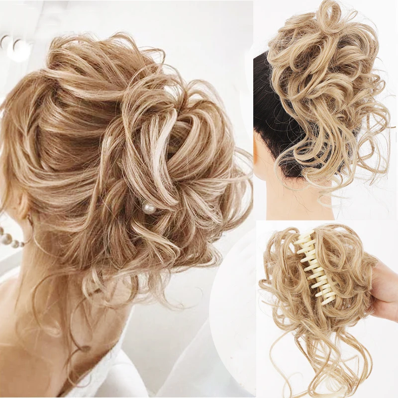 

Hair Bun Extensions Messy Curly Elastic Hair Scrunchies Hairpieces Synthetic Chignon Donut Updo Hair Pieces for Women Girls