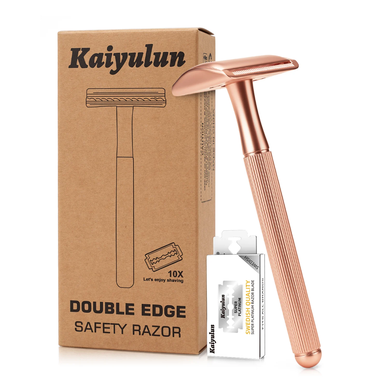 Women Safety Shaving Razor, 10 Stainless Steel Blades, Long Handle & Weighted Design, Single Blade Reusable Recyclable Razor for