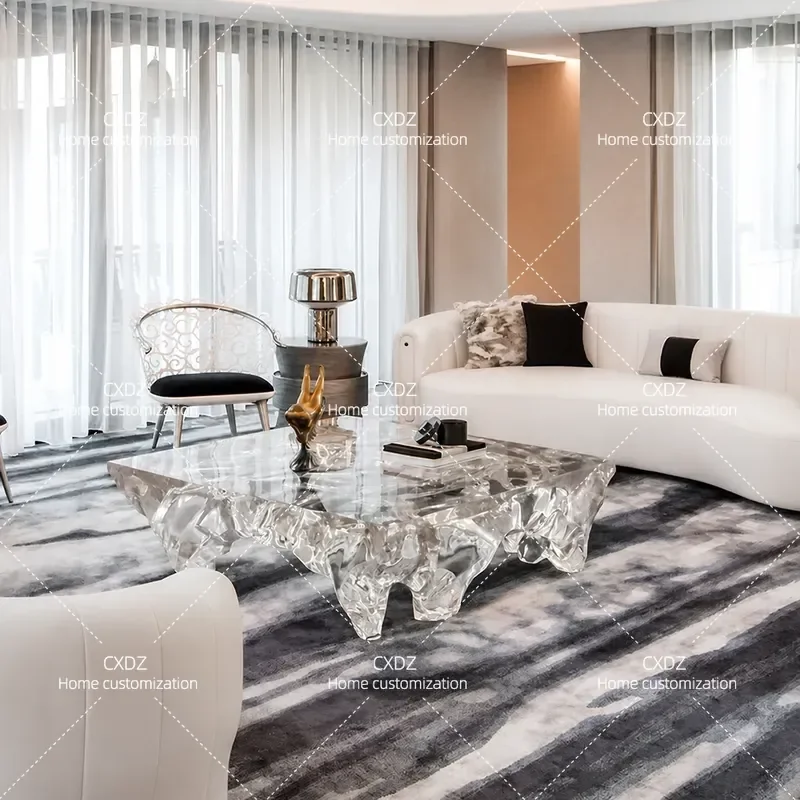 Transparent Resin Coffee Table Minimalist Light Luxury Art Side Table Water Ripple Design Crystal Clear Tea Table for Living