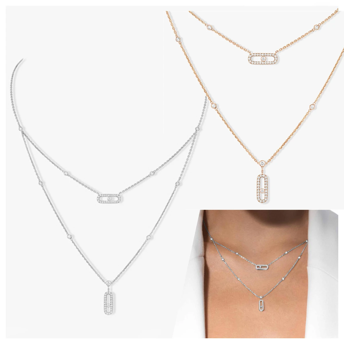 

S925 Sterling Silver Choker Move Uno Series Necklaces Collarbone Chains Luxury Diamond Personality Charms High-end Jewelry