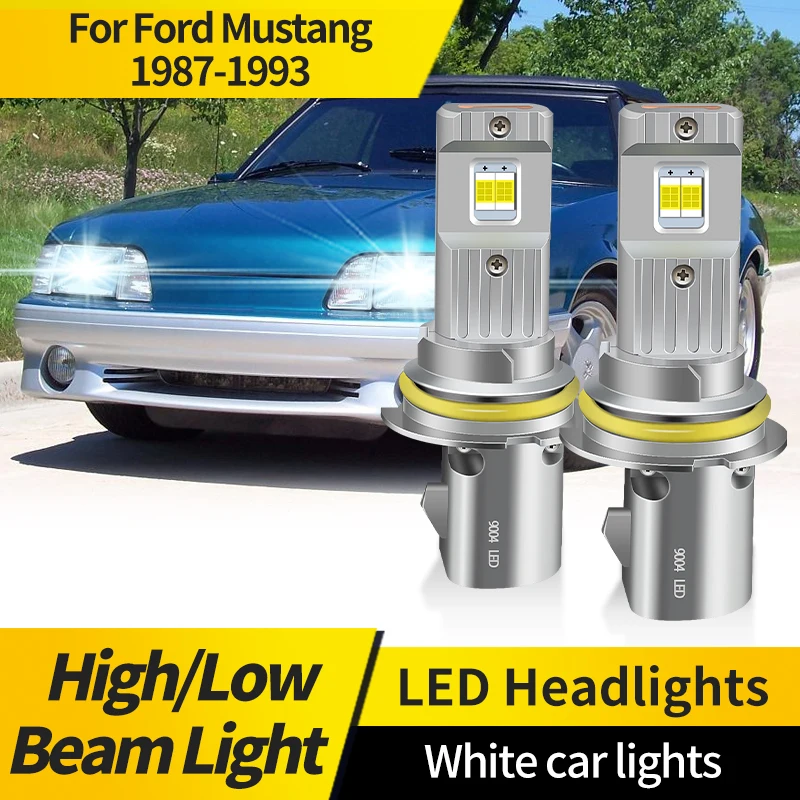 

2PCS For Ford Mustang 1987-1993 9004 HB1 LED Headlight Bulb Bright 6000K 12V 40W White for Cars Plug & Play High & Low Beam Lamp