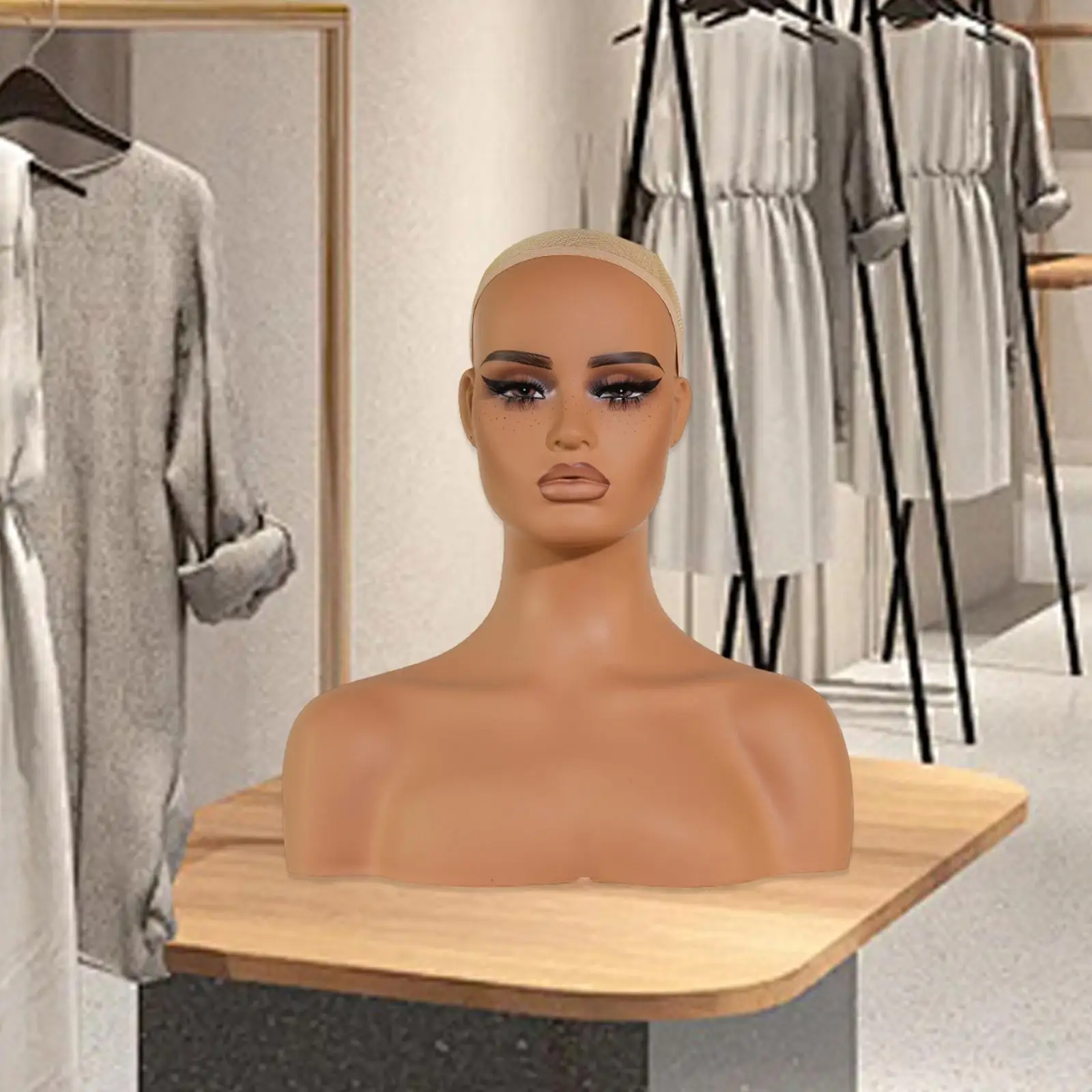 

Realistic Mannequin Head PVC Wig Showing Stand for Earrings Wig Necklace