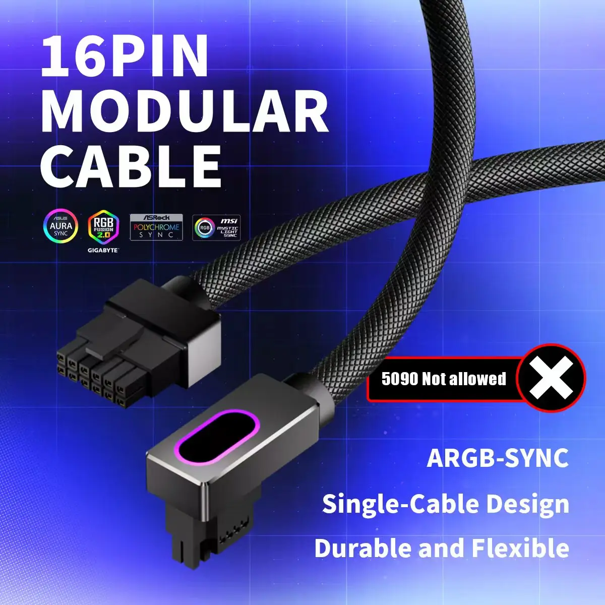 AIJS GPU16PIN Modular Cable,12VHPWR ARGB with 5V 3Pin,18AWG Right Side Male to Male Design, 5090 / 3070 Is Not Applicable