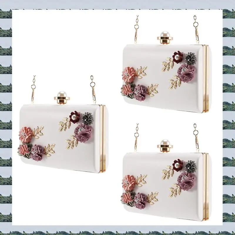 

ABQR 3X модная женская кожаная вечерняя сумка для ужина, женский свадебный клатч с цветком (белый)