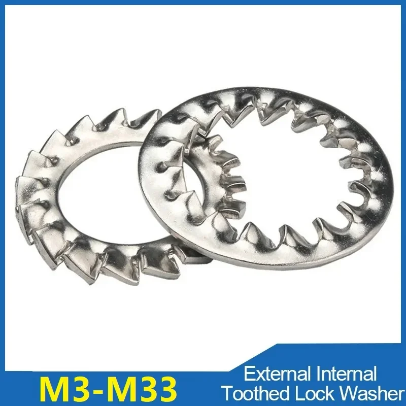 304 Stainless Steel Lock Washer Gasket M3 M4 M5 M6 M8 M10 M12 M14 M16-M33 External Internal Toothed Serrated Lock Washer Gasket