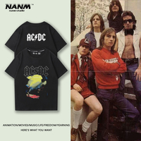 ACDC band peripheral short sleeve 100% cotton T-shirt male heavy metal American street vintage loose casual short sleeve