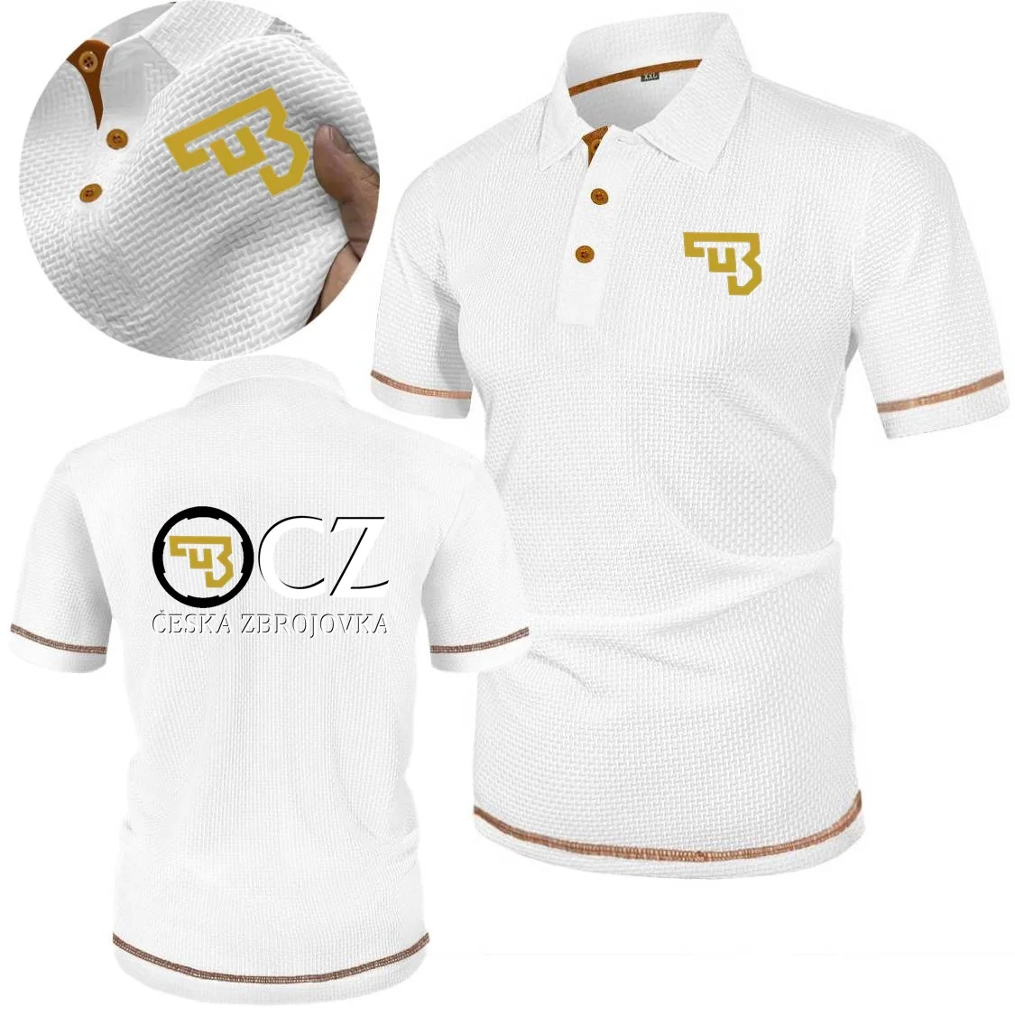 CZ Ceska Zbrojovka Firearms Mens Polo Shirts Bone Flower Ice Silk Soft POLOS Business Casual Vacation Mens Tshirt Versatile Tops